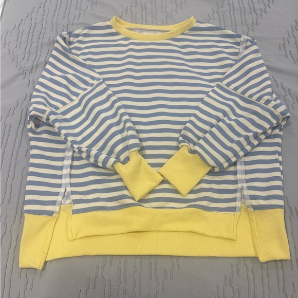 Amazon Tops - NWOT Striped Blue and Yellow Sweatshirt XS-Large